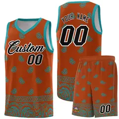 Texas Orange Aqua Cashew Pattern Basketball Uniform Jersey 1