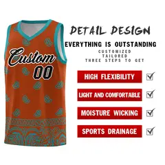 Texas Orange Aqua Cashew Pattern Basketball Uniform Jersey 2