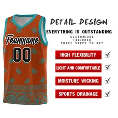 Texas Orange Aqua Cashew Pattern Basketball Uniform Jersey 30