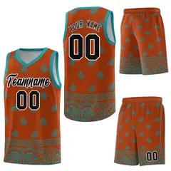 Texas Orange Aqua Cashew Pattern Basketball Uniform Jersey 34
