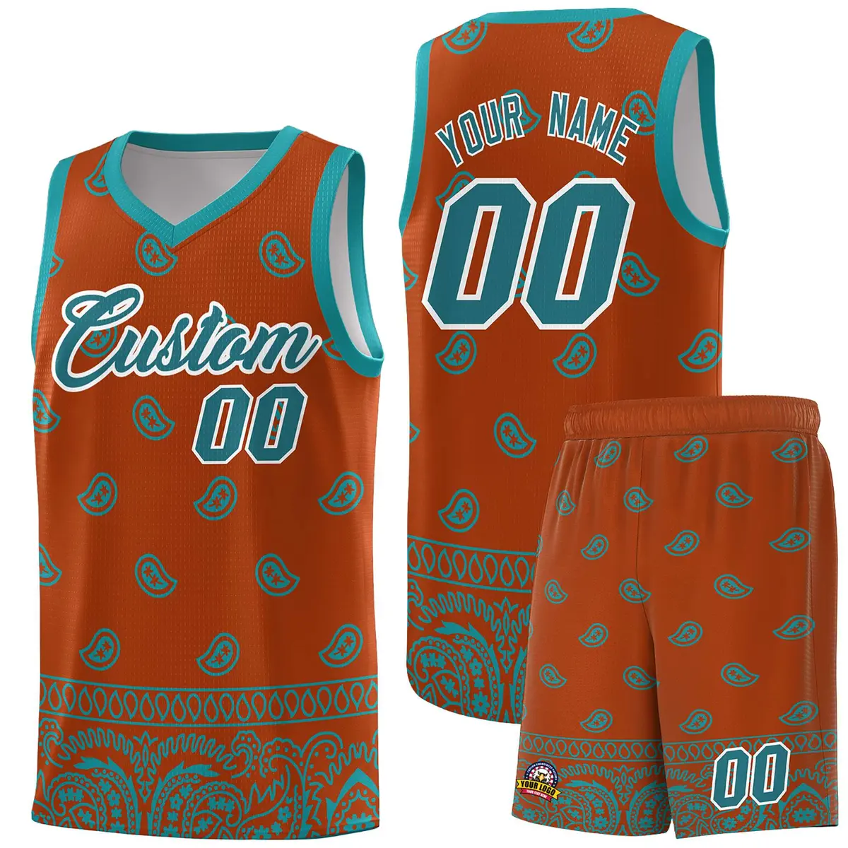 Texas Orange Aqua Cashew Pattern Basketball Uniform Jersey