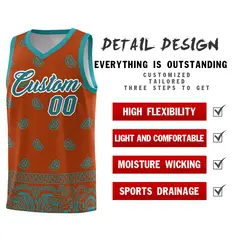Texas Orange Aqua Cashew Pattern Basketball Uniform Jersey 2