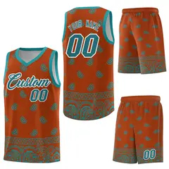 Texas Orange Aqua Cashew Pattern Basketball Uniform Jersey 6