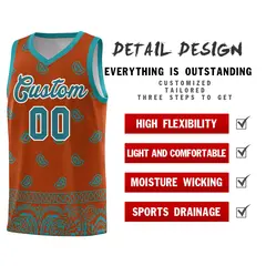 Texas Orange Aqua Cashew Pattern Basketball Uniform Jersey 9