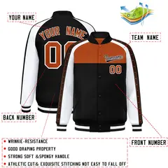Texas Orange Black K-Ribbon Raglan Full-Snap Color Block Letterman Jacket 2