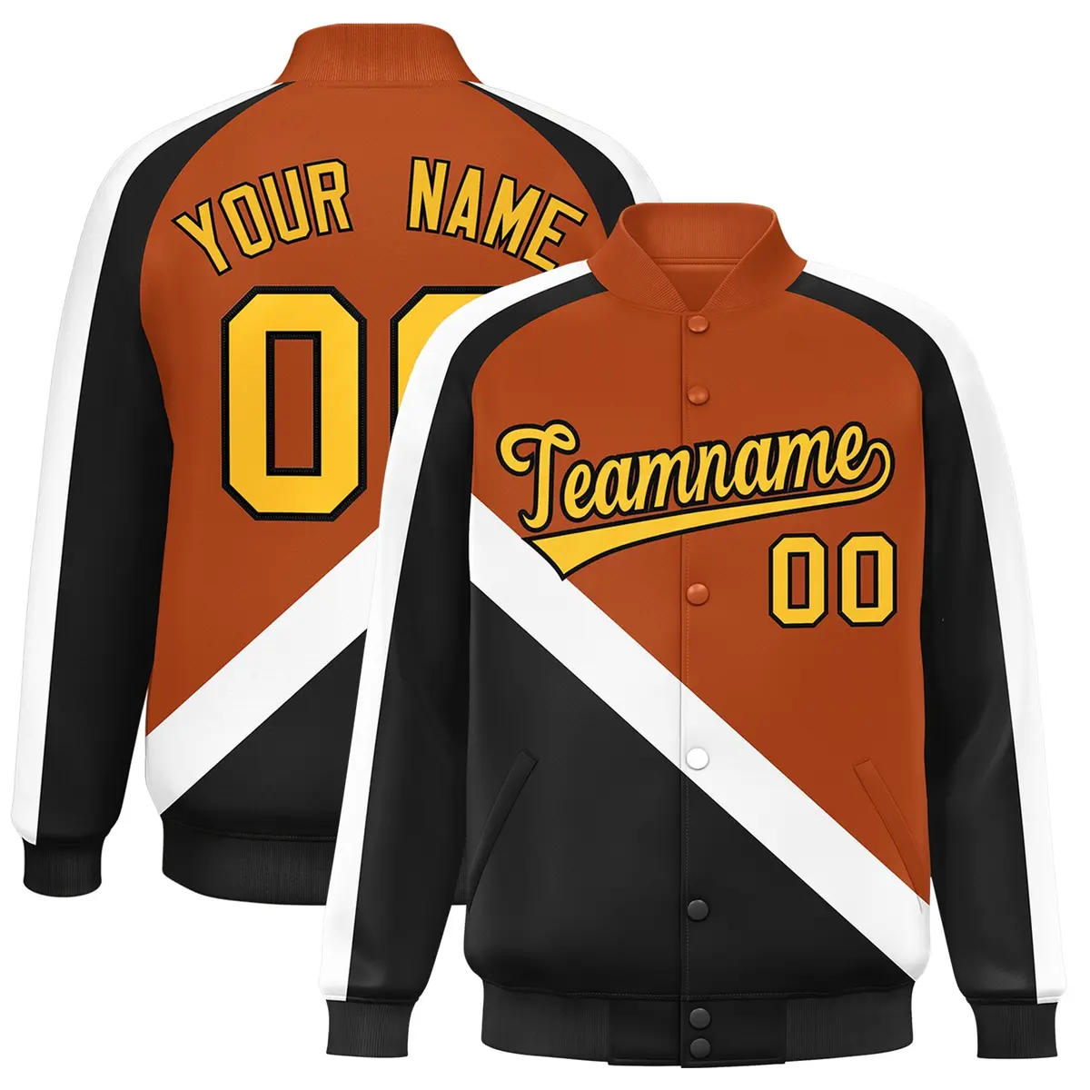 Texas Orange Black Raglan Varsity Letterman Baseball Jacket