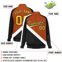 Texas Orange Black Raglan Varsity Letterman Baseball Jacket 2
