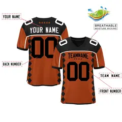 Texas Orange Black Side Blocks Raglan Football Jersey 2