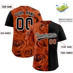 Texas Orange Black Split Rose Print Baseball Jersey 2