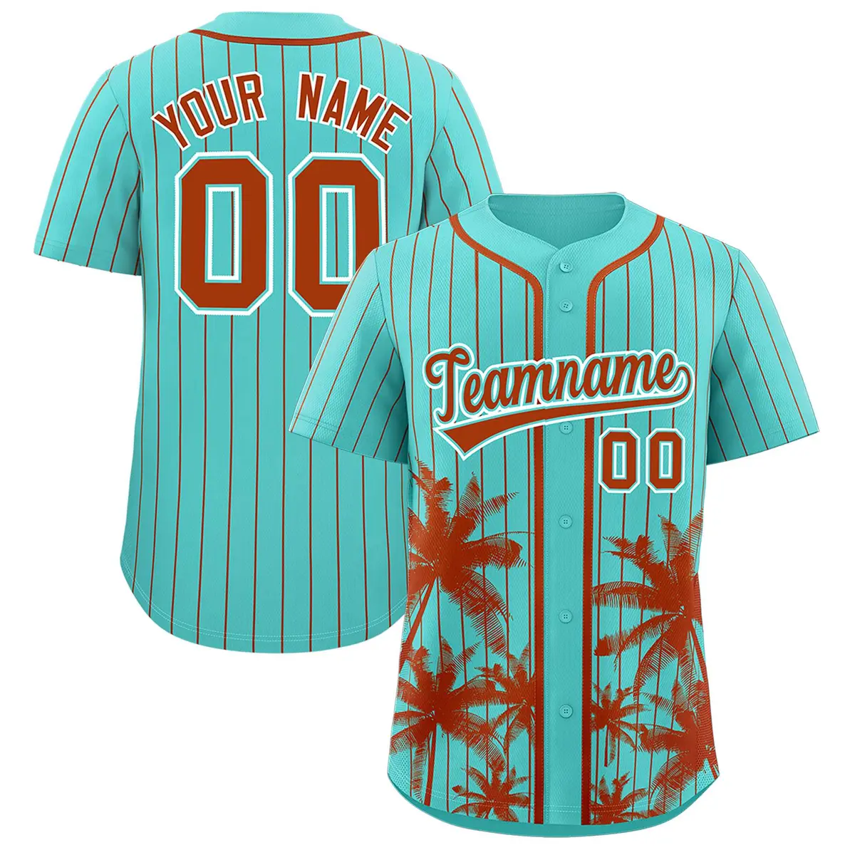 Texas Orange Bright Green Pinstripe Coconut Tree Baseball Jersey