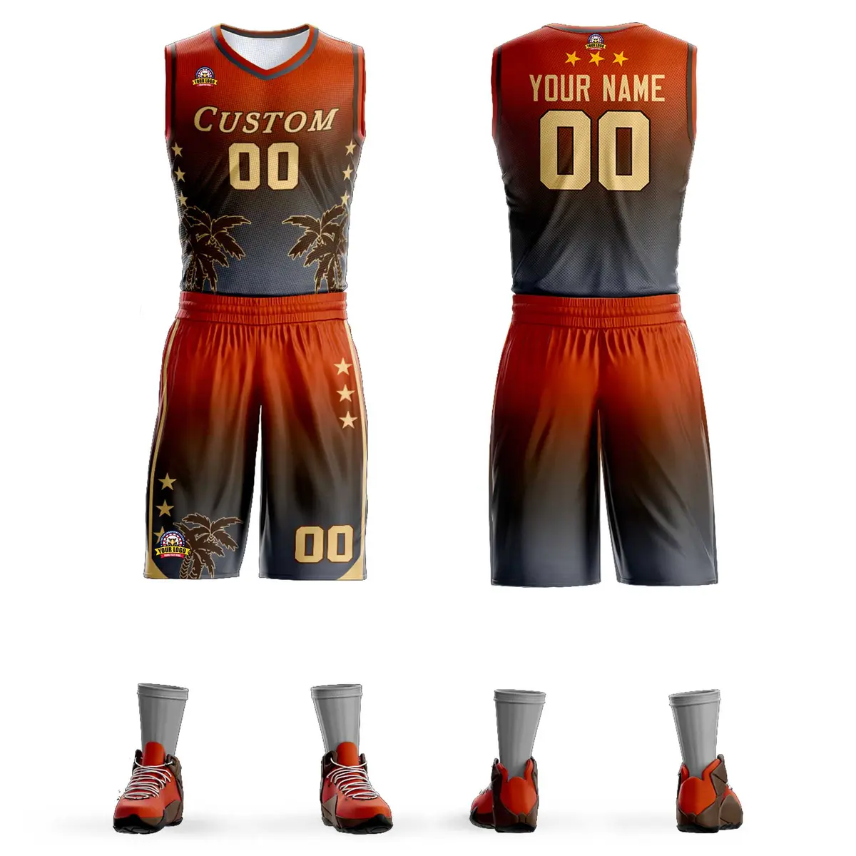 Texas Orange Brown-Dark Gray Gradient Coconut Palm Basketball Jersey