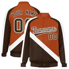 Texas Orange Brown Raglan Varsity Full-Snap Letterman Baseball Jacket 1