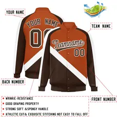 Texas Orange Brown Raglan Varsity Full-Snap Letterman Baseball Jacket 2