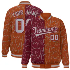 Texas Orange Crimson-Gray Graffiti Pattern Split Letterman Bomber Baseball Jacket