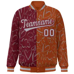 Texas Orange Crimson-Gray Graffiti Pattern Split Letterman Bomber Baseball Jacket 3