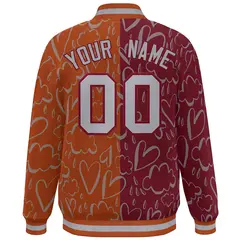 Texas Orange Crimson-Gray Graffiti Pattern Split Letterman Bomber Baseball Jacket 4