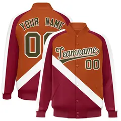 Texas Orange Crimson Raglan Varsity Full-Snap Letterman Baseball Jacket 1