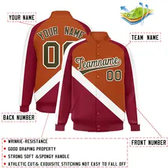 Texas Orange Crimson Raglan Varsity Full-Snap Letterman Baseball Jacket 2