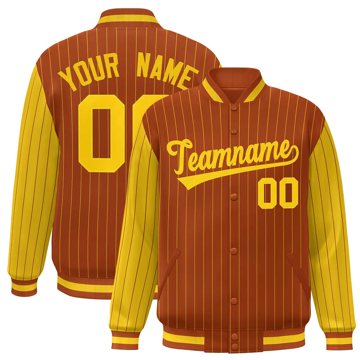 Texas Orange Gold Pinstripe Raglan Full-Snap Letterman Baseball Jacket
