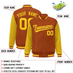 Texas Orange Gold Pinstripe Raglan Full-Snap Letterman Baseball Jacket 2