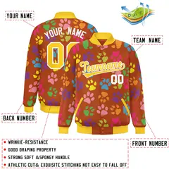 Texas Orange Gold-White Varsity Paw Prints Graffiti Letterman Jacket 2