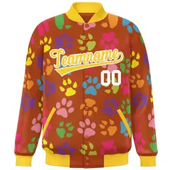 Texas Orange Gold-White Varsity Paw Prints Graffiti Letterman Jacket 3