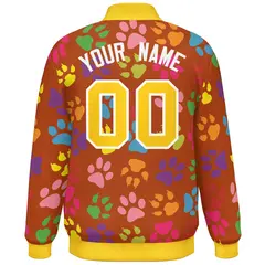 Texas Orange Gold-White Varsity Paw Prints Graffiti Letterman Jacket 4