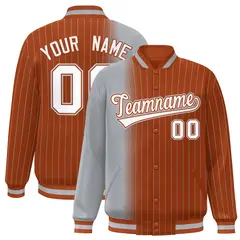 Texas Orange Gray Gradient Pinstripe Varsity Full-Snap Letterman Baseball Jacket
