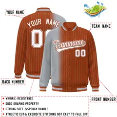 Texas Orange Gray Gradient Pinstripe Varsity Full-Snap Letterman Baseball Jacket 2