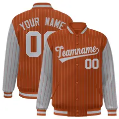 Texas Orange Gray Pinstripe Raglan Varsity Full-Snap Letterman Baseball Jacket