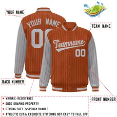 Texas Orange Gray Pinstripe Raglan Varsity Full-Snap Letterman Baseball Jacket 2
