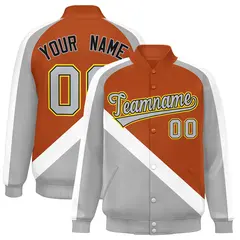 Texas Orange Gray Raglan Full-Snap Letterman Baseball Jacket 1