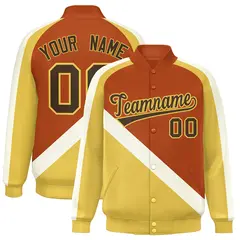 Texas Orange Khaki Raglan Varsity Full-Snap Letterman Baseball Jacket 1