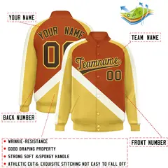 Texas Orange Khaki Raglan Varsity Full-Snap Letterman Baseball Jacket 2