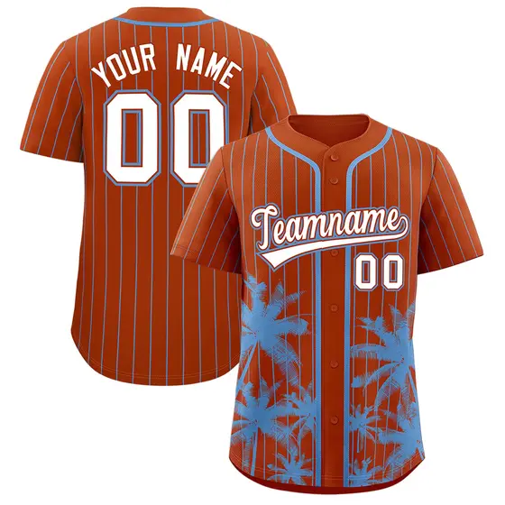 Texas Orange Light Blue Coconut Tree Pinstripe Baseball Jersey