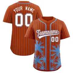 Texas Orange Light Blue Coconut Tree Pinstripe Baseball Jersey 1