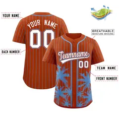 Texas Orange Light Blue Coconut Tree Pinstripe Baseball Jersey 2