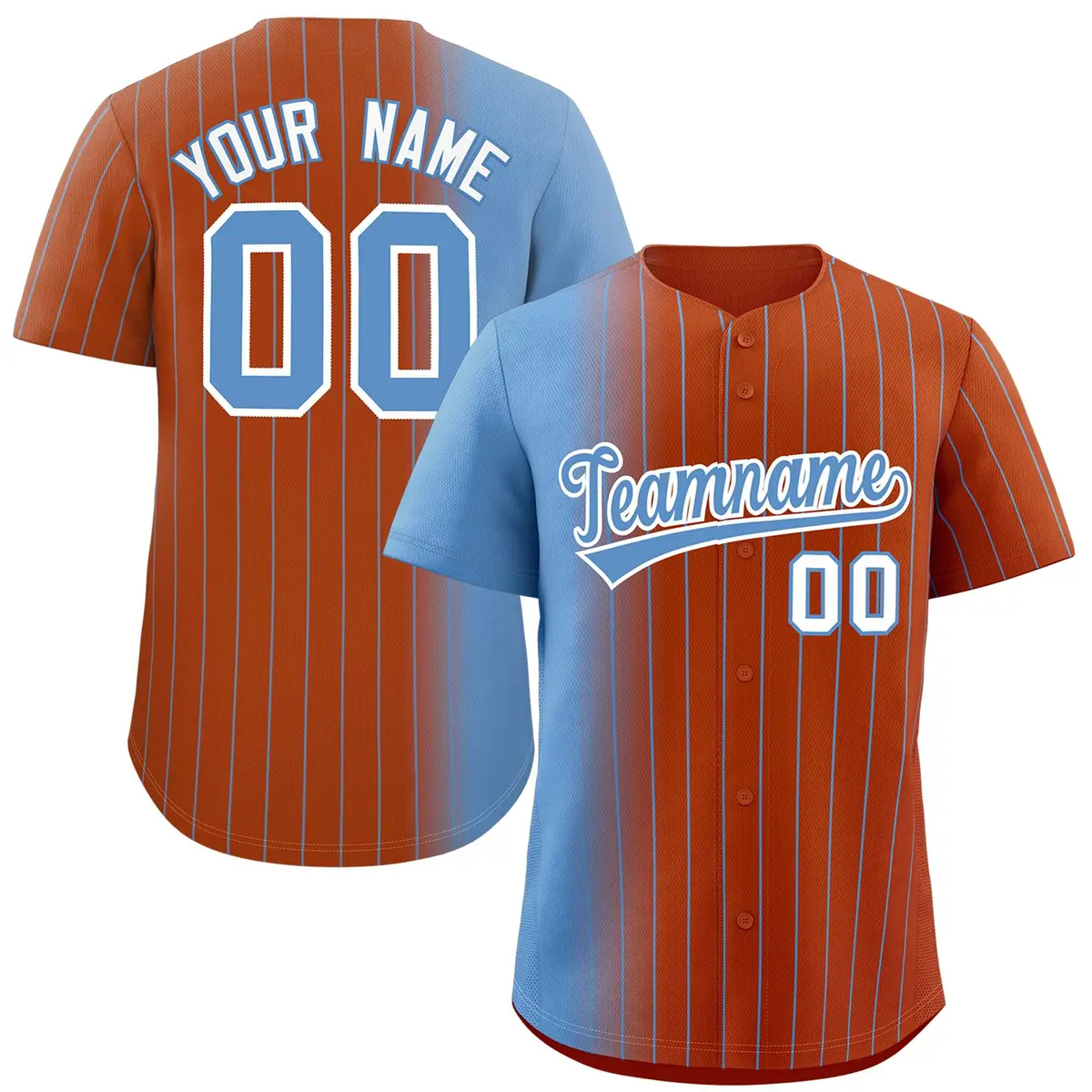 Texas Orange Light Blue Pinstripe Gradient Baseball Jersey