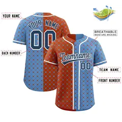 Texas Orange Light Blue Split Plaid Baseball Jersey 2