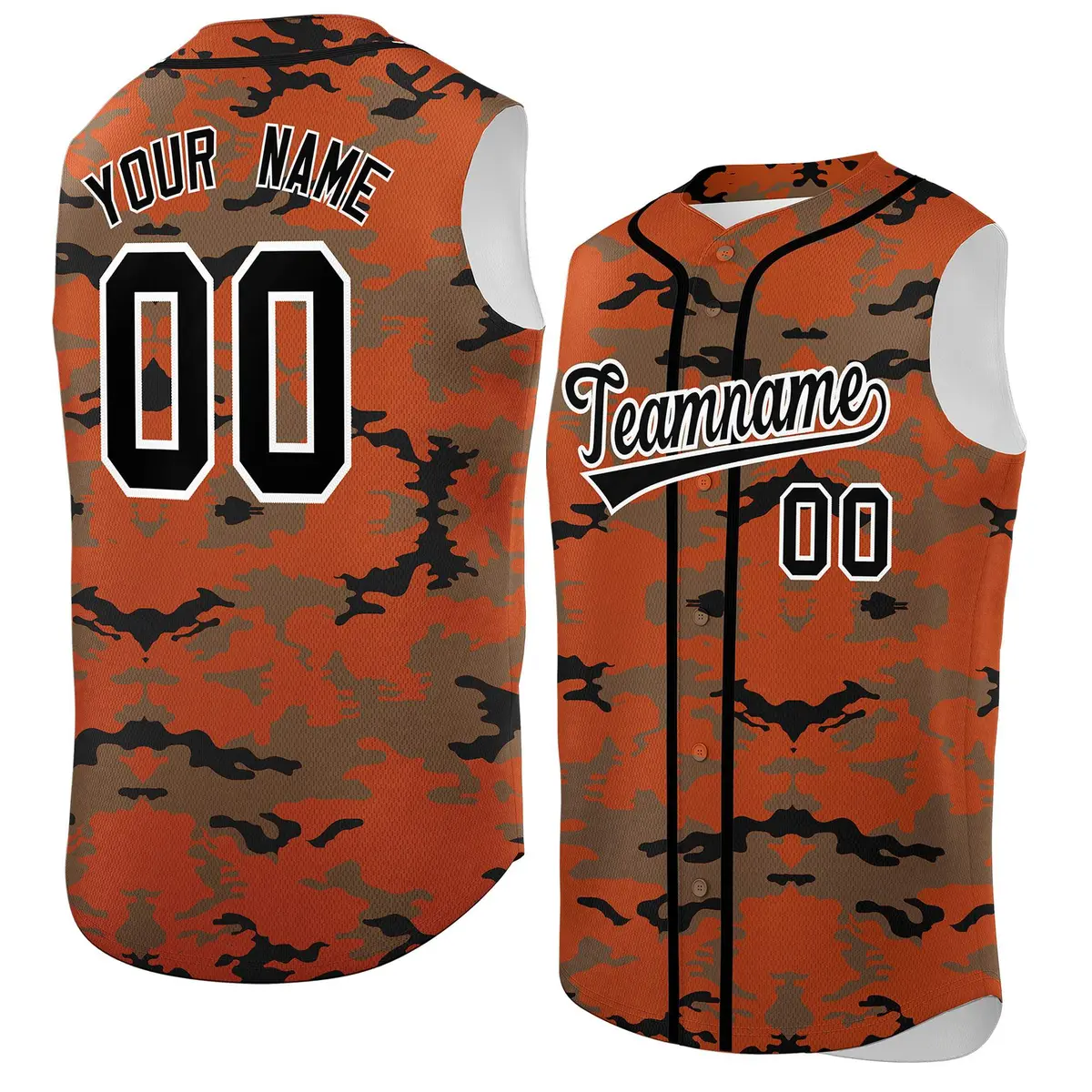 Texas Orange Light Brown Black Camo Sleeveless Baseball Jersey