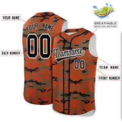 Texas Orange Light Brown Black Camo Sleeveless Baseball Jersey 2