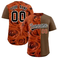 Texas Orange Light Brown Rose Print Split Baseball Jersey