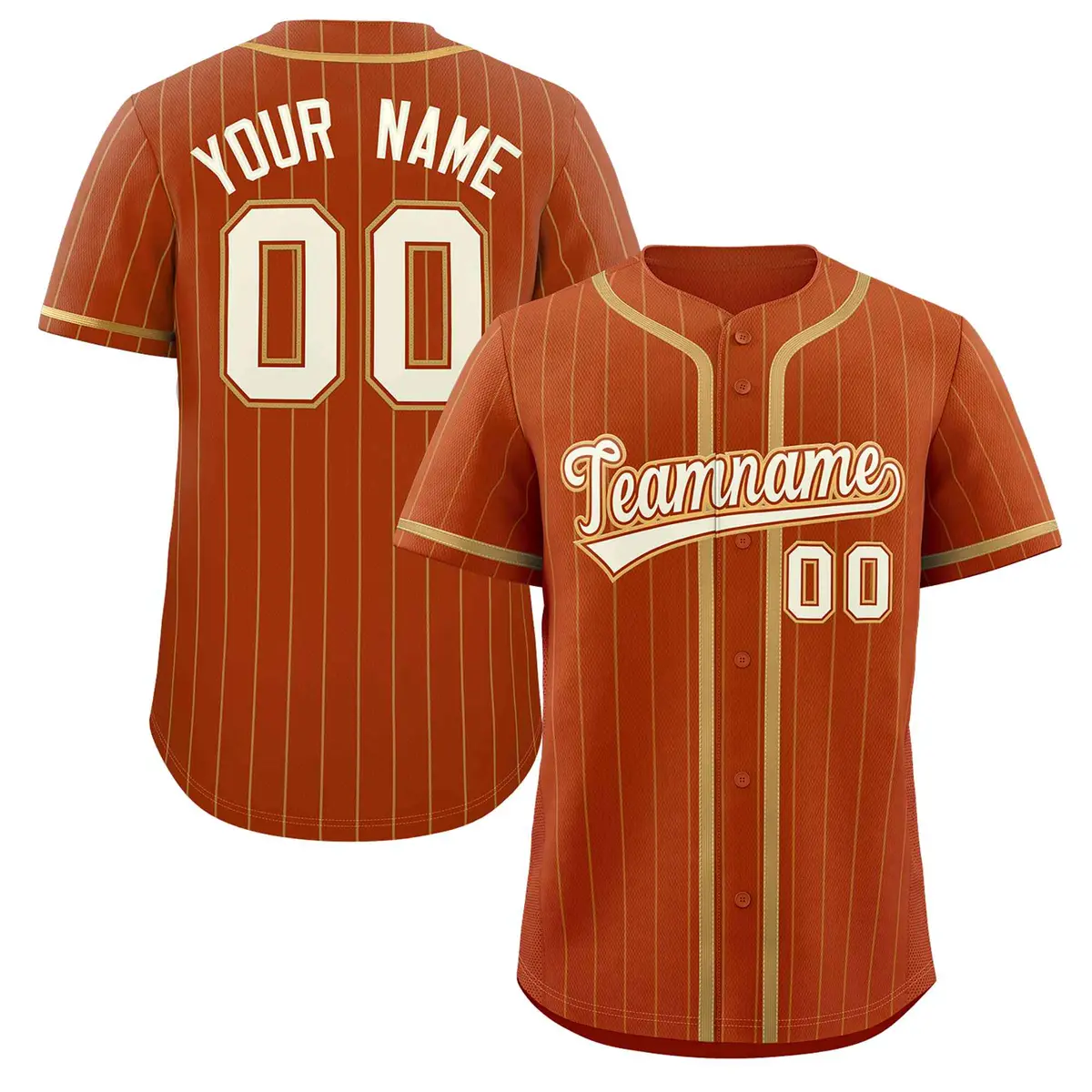 Texas Orange Old Gold Stripe Full Button Baseball Jersey