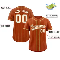 Texas Orange Old Gold Stripe Full Button Baseball Jersey 2