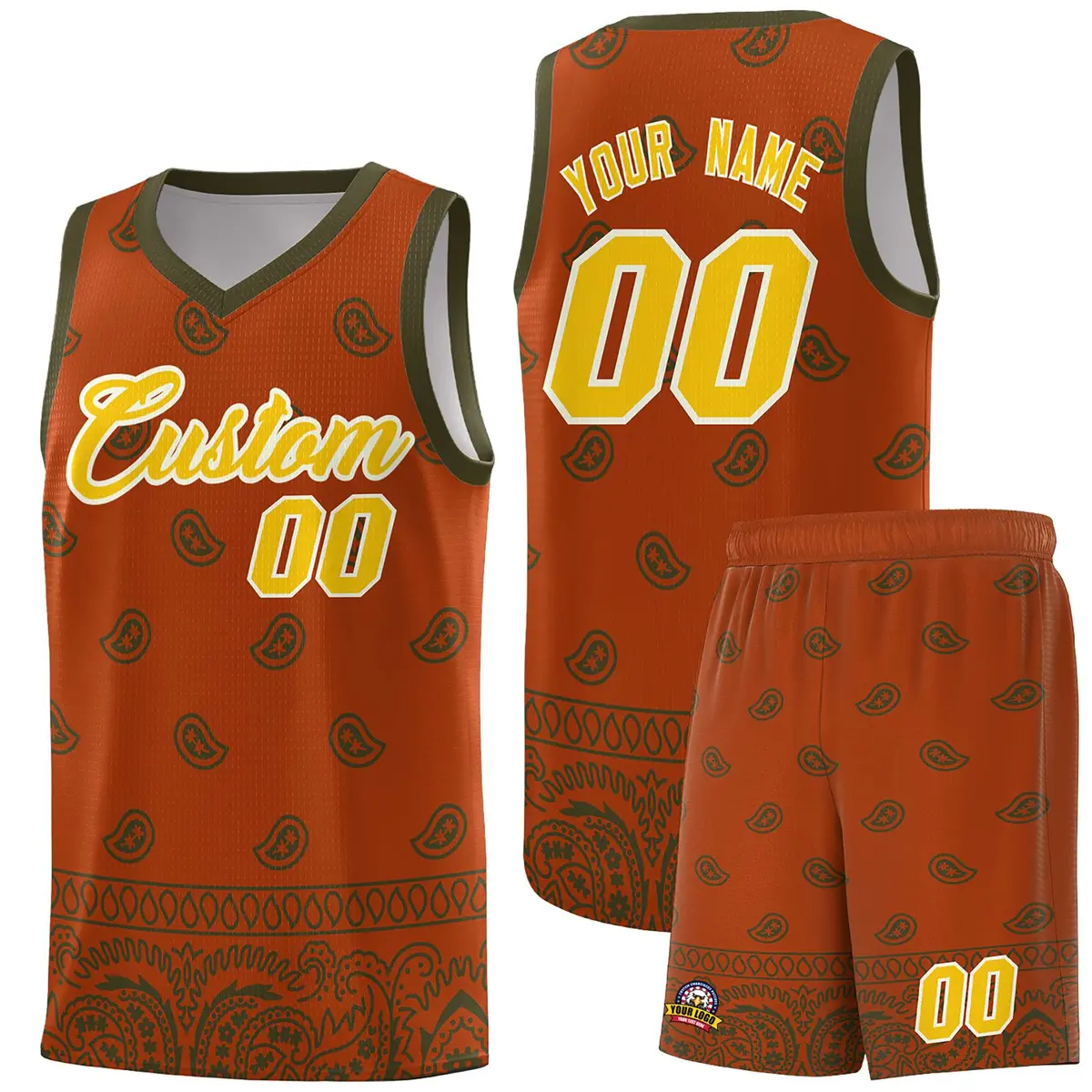 Texas Orange Olive Cashew Pattern Sports Basketball Jersey