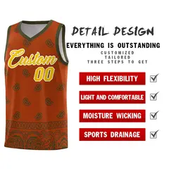 Texas Orange Olive Cashew Pattern Sports Basketball Jersey 2