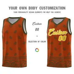 Texas Orange Olive Cashew Pattern Sports Basketball Jersey 3