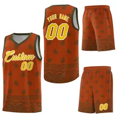 Texas Orange Olive Cashew Pattern Sports Basketball Jersey 6