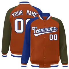 Texas Orange Olive-Royal Varsity Raglan Letterman Bomber Jacket 1