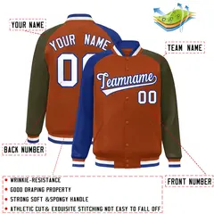 Texas Orange Olive-Royal Varsity Raglan Letterman Bomber Jacket 2